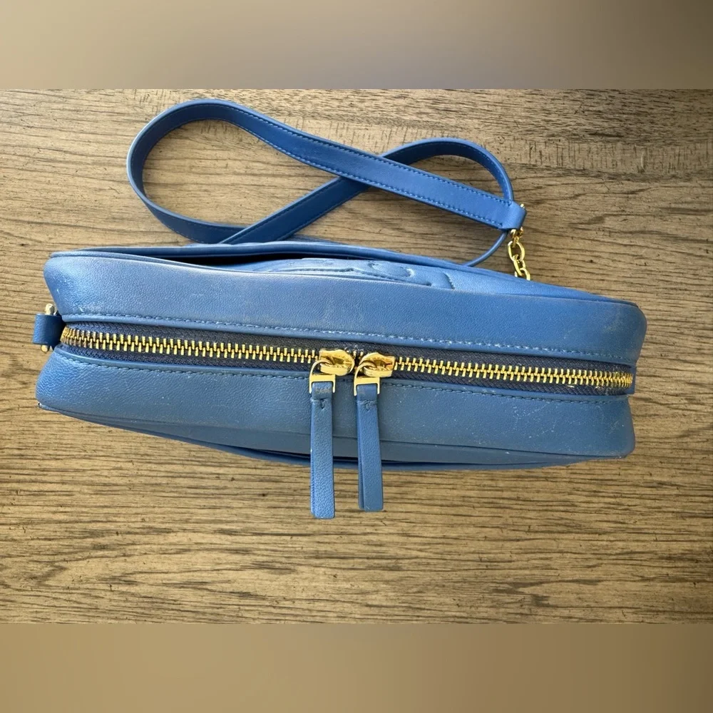 Tory Burch Leather Crossbody Bag Alexa Stitch Camera Bag Regal Blue Quilted